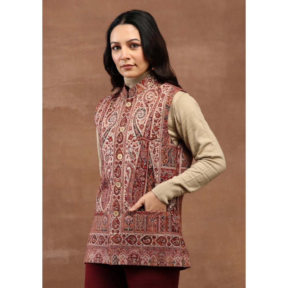House of Chikankari Kani Weave Women's Jacket-Red