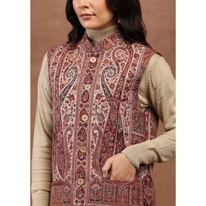 House of Chikankari Kani Weave Women's Jacket-Red