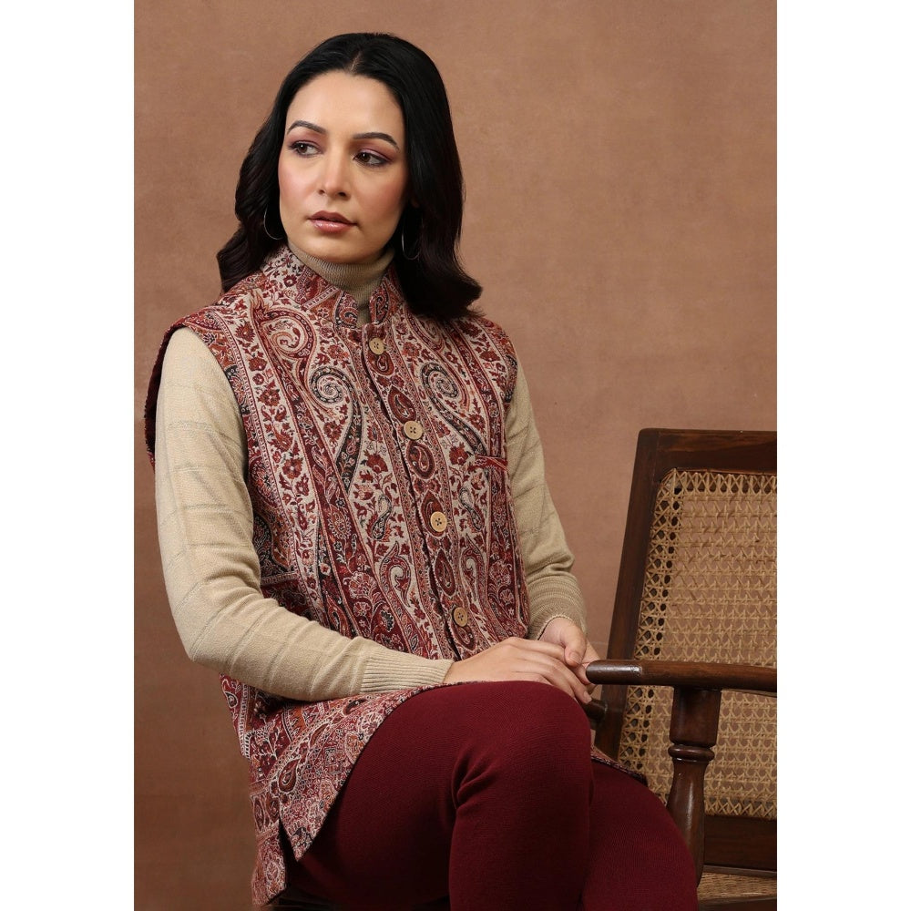 House of Chikankari Kani Weave Women's Jacket-Red