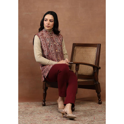 House of Chikankari Kani Weave Women's Jacket-Red