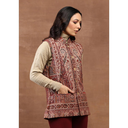 House of Chikankari Kani Weave Women's Jacket-Red