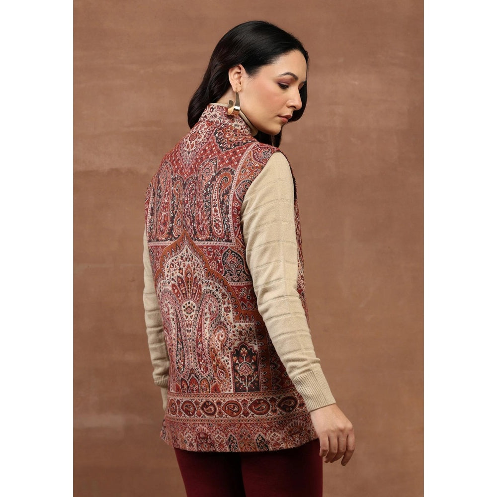 House of Chikankari Kani Weave Women's Jacket-Red
