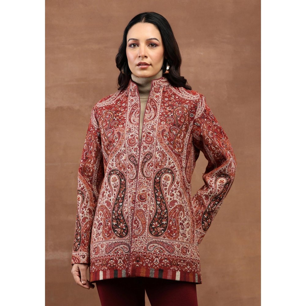 House of Chikankari Kani Weave Women's Jacket-Maroon