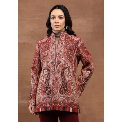 House of Chikankari Kani Weave Women's Jacket-Maroon