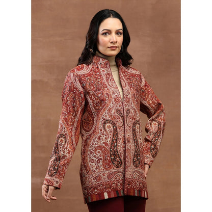 House of Chikankari Kani Weave Women's Jacket-Maroon