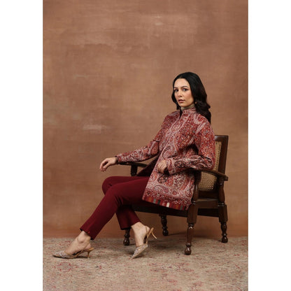 House of Chikankari Kani Weave Women's Jacket-Maroon