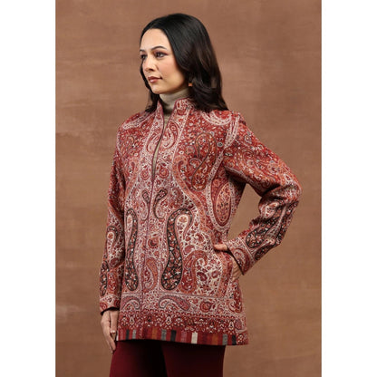House of Chikankari Kani Weave Women's Jacket-Maroon