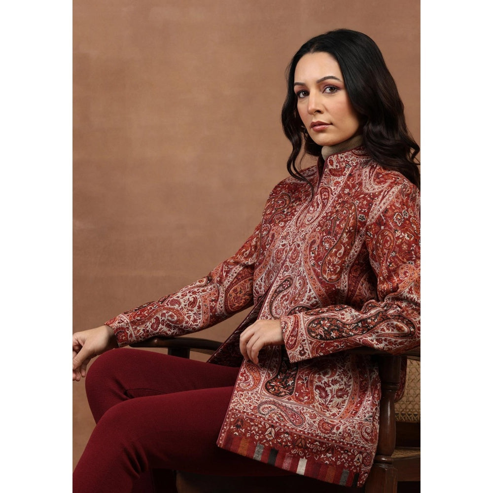 House of Chikankari Kani Weave Women's Jacket-Maroon
