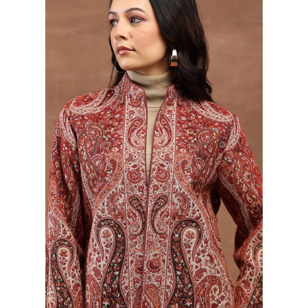 House of Chikankari Kani Weave Women's Jacket-Maroon