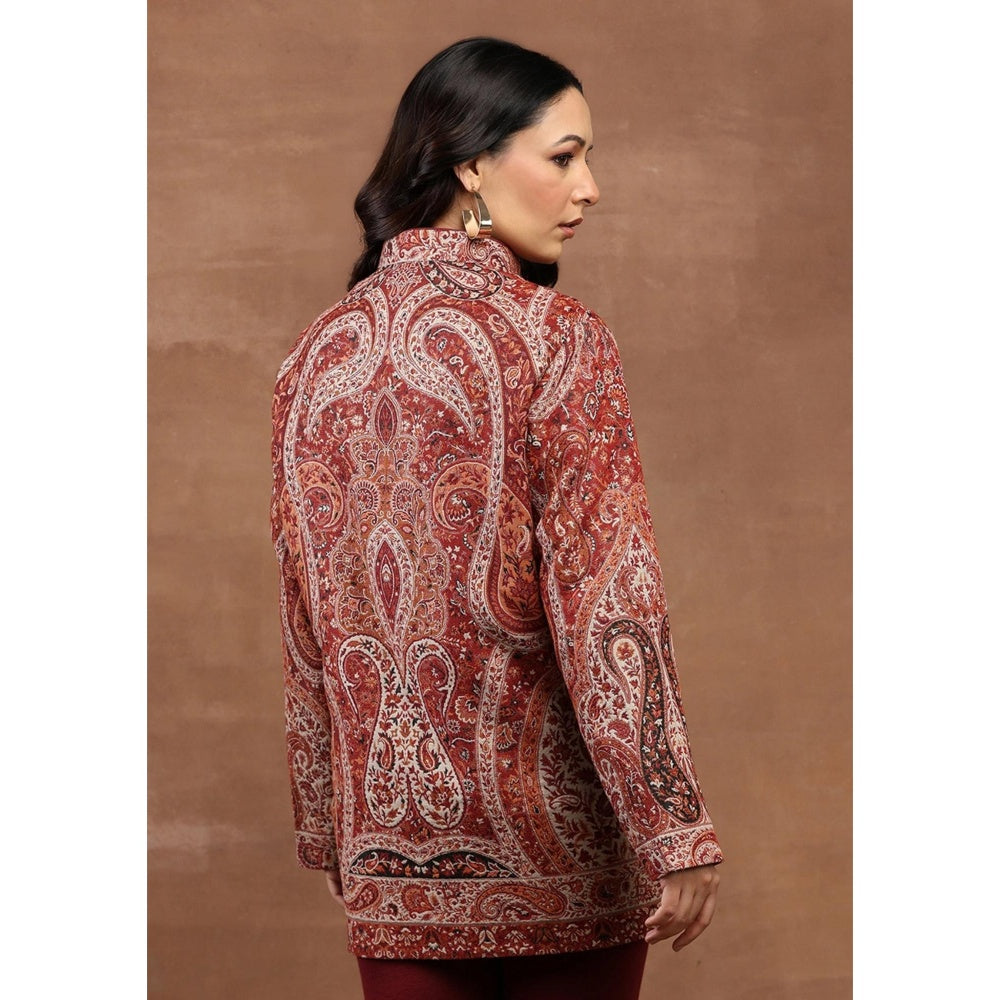 House of Chikankari Kani Weave Women's Jacket-Maroon