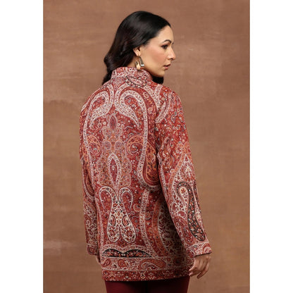 House of Chikankari Kani Weave Women's Jacket-Maroon