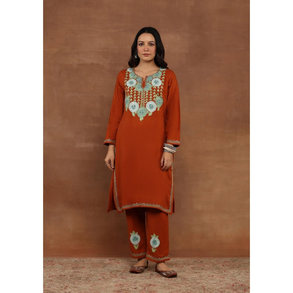 House of Chikankari Rust Aari Embroidered Women's Kurta With Pant