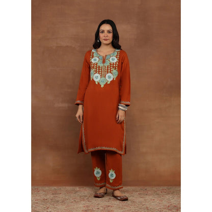 House of Chikankari Rust Aari Embroidered Women's Kurta With Pant