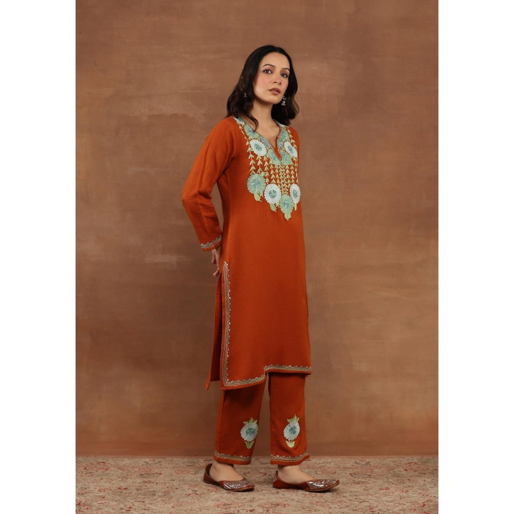 House of Chikankari Rust Aari Embroidered Women's Kurta With Pant