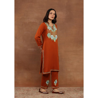 House of Chikankari Rust Aari Embroidered Women's Kurta With Pant