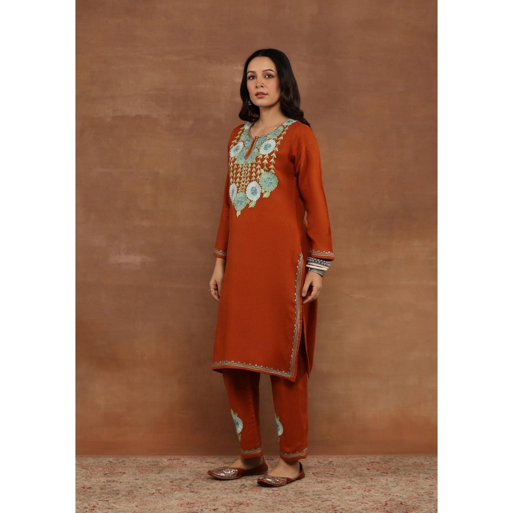 House of Chikankari Rust Aari Embroidered Women's Kurta With Pant