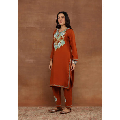 House of Chikankari Rust Aari Embroidered Women's Kurta With Pant