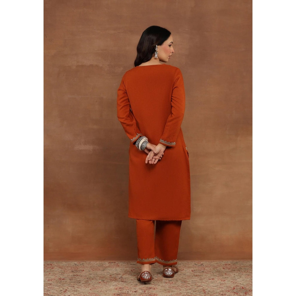 House of Chikankari Rust Aari Embroidered Women's Kurta With Pant