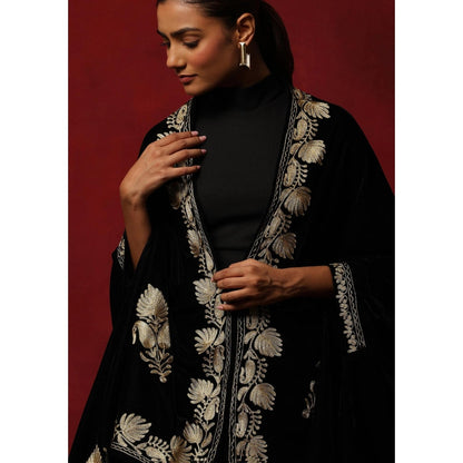 House of Chikankari Velvet Zari Embroidered Solid Women's Cape -Black