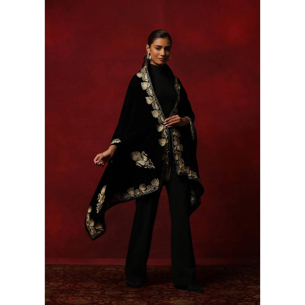 House of Chikankari Velvet Zari Embroidered Solid Women's Cape -Black