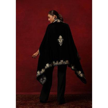 House of Chikankari Velvet Zari Embroidered Solid Women's Cape -Black