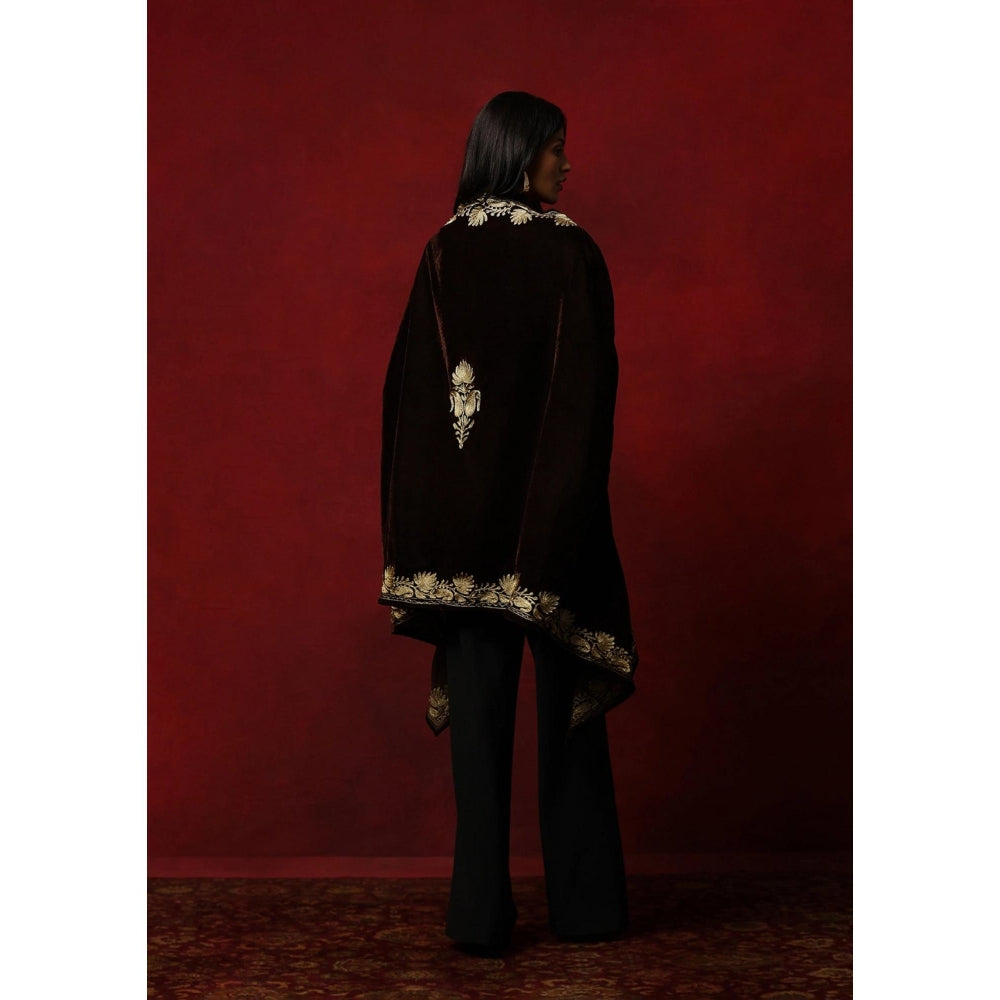 House of Chikankari Velvet Zari Embroidered Solid Women's Cape -Brown
