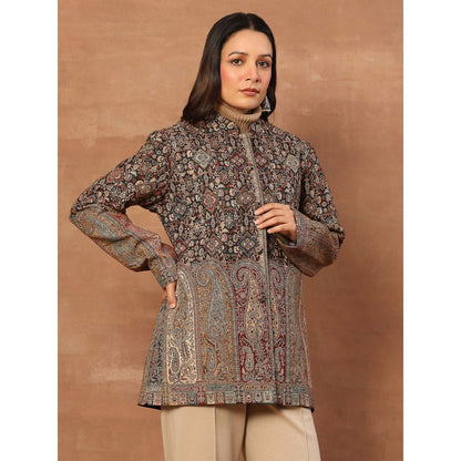 House of Chikankari Kashmiri Wool Kani Embroidered Women's Short Jacket Black