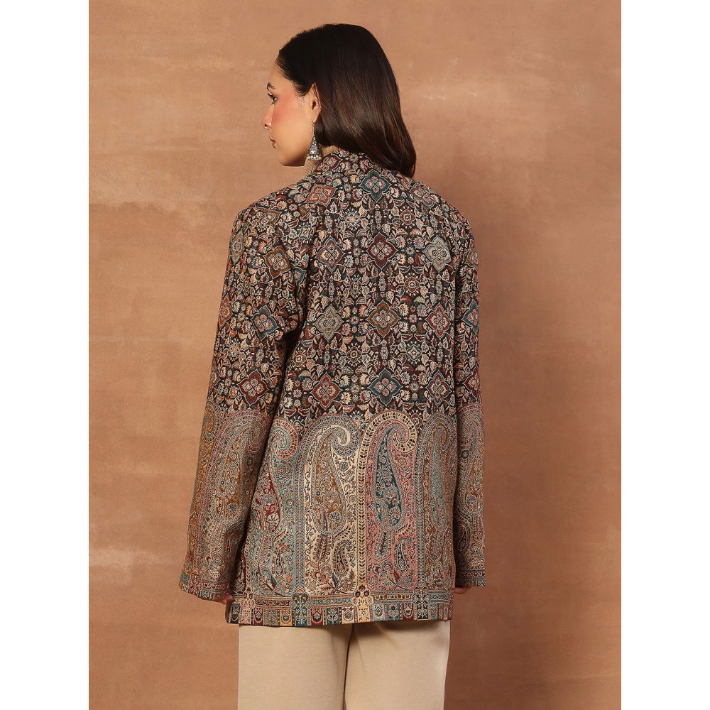House of Chikankari Kashmiri Wool Kani Embroidered Women's Short Jacket Black
