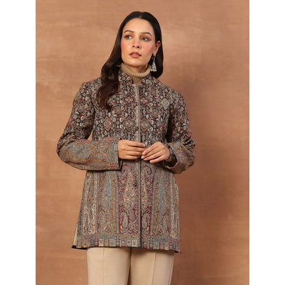House of Chikankari Kashmiri Wool Kani Embroidered Women's Short Jacket Black