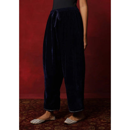 House of Chikankari Navy Blue Hoc Velvet Tilla Embroidered Solid Women's 2 Pc Phiran Set