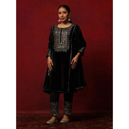 House of Chikankari Black Solid Women's Kurta with Leggings and Dupatta