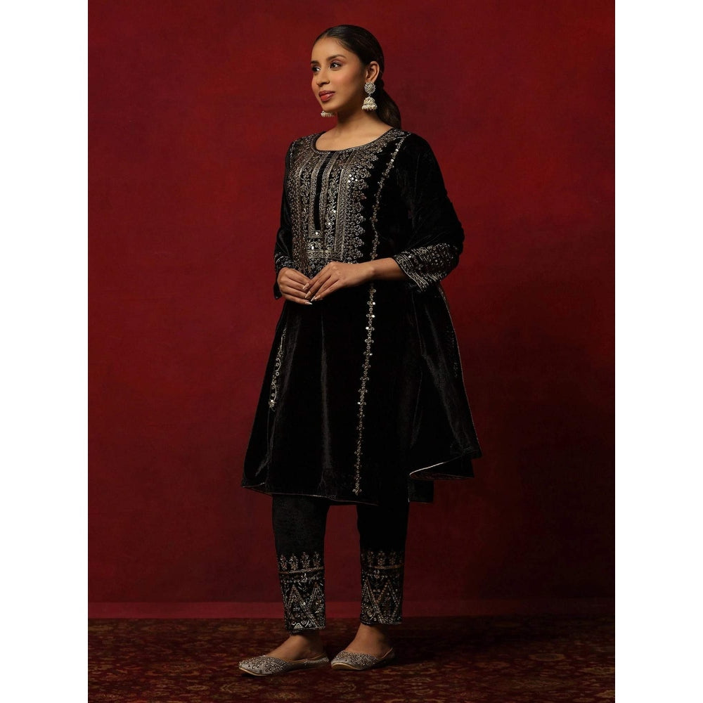 House of Chikankari Black Solid Women's Kurta with Leggings and Dupatta