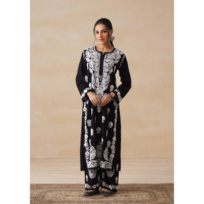 House of Chikankari Black Hoc Rayon Chikankari Solid Women's Kurta with Pant