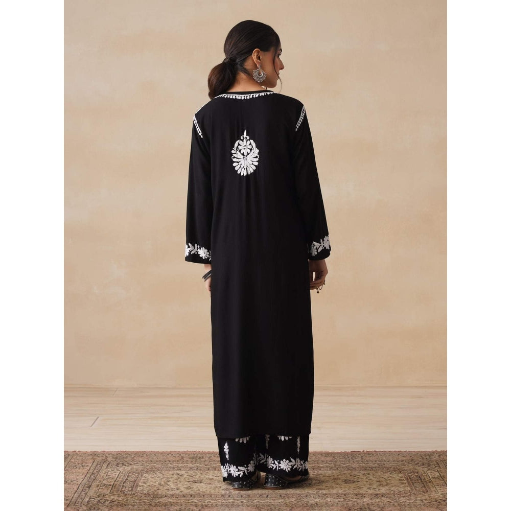 House of Chikankari Black Hoc Rayon Chikankari Solid Women's Kurta with Pant