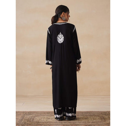 House of Chikankari Black Hoc Rayon Chikankari Solid Women's Kurta with Pant