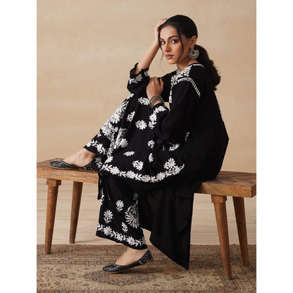 House of Chikankari Black Hoc Rayon Chikankari Solid Women's Kurta with Pant