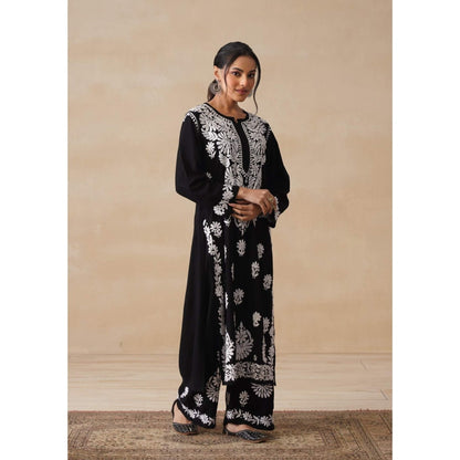 House of Chikankari Black Hoc Rayon Chikankari Solid Women's Kurta with Pant