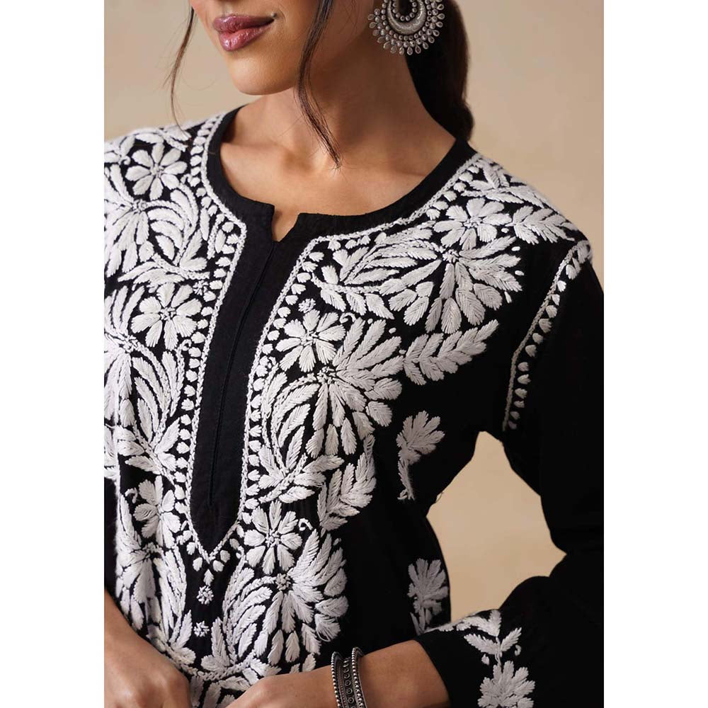 House of Chikankari Black Hoc Rayon Chikankari Solid Women's Kurta with Pant