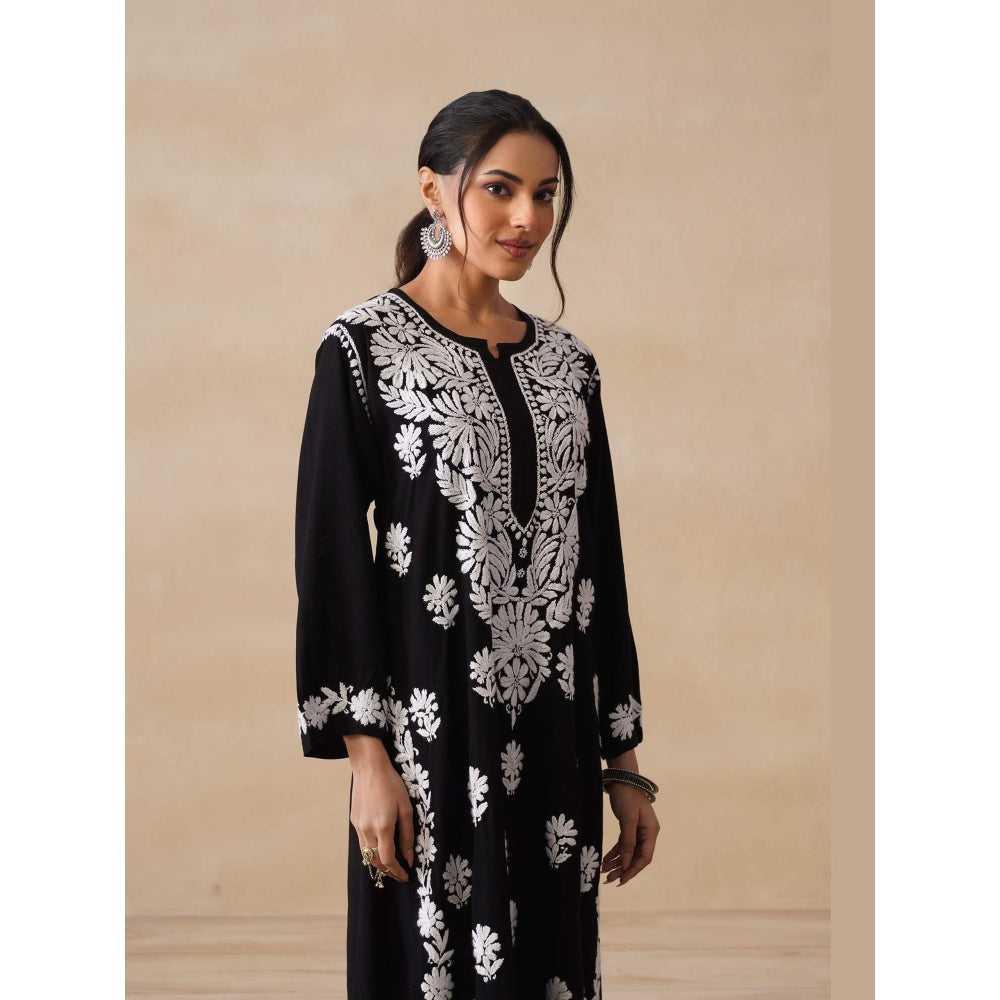 House of Chikankari Black Hoc Rayon Chikankari Solid Women's Kurta with Pant
