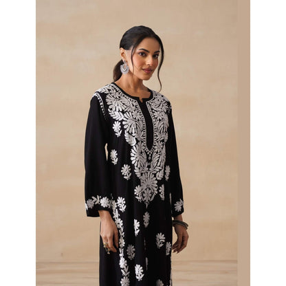 House of Chikankari Black Hoc Rayon Chikankari Solid Women's Kurta with Pant