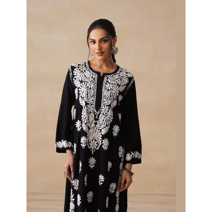 House of Chikankari Black Hoc Rayon Chikankari Solid Women's Kurta with Pant