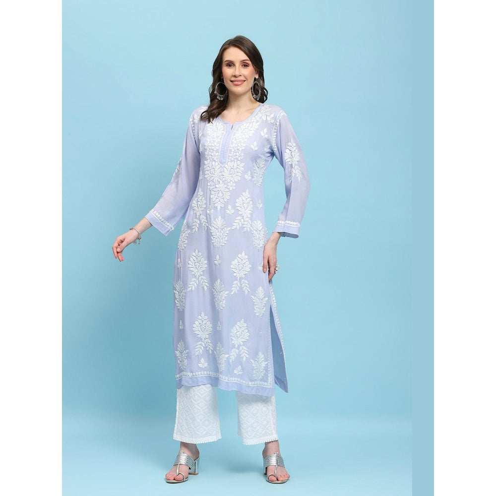 House of Chikankari Lavender Modal Chikankari Womens Long Kurta