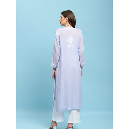 House of Chikankari Lavender Modal Chikankari Womens Long Kurta