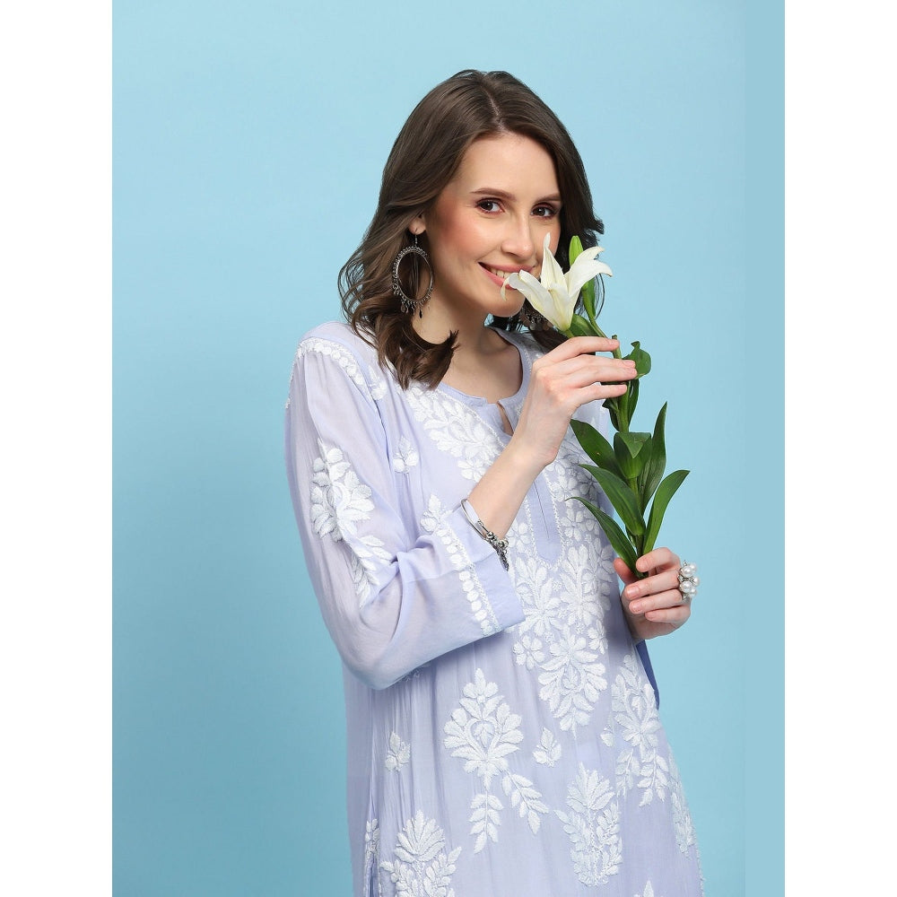 House of Chikankari Lavender Modal Chikankari Womens Long Kurta