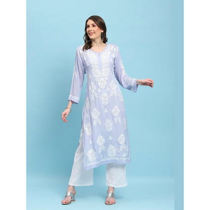 House of Chikankari Lavender Modal Chikankari Womens Long Kurta