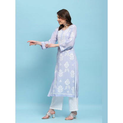 House of Chikankari Lavender Modal Chikankari Womens Long Kurta
