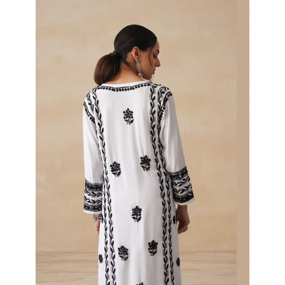 House of Chikankari White Rayon Chikankari Long Kurta with Palazzo