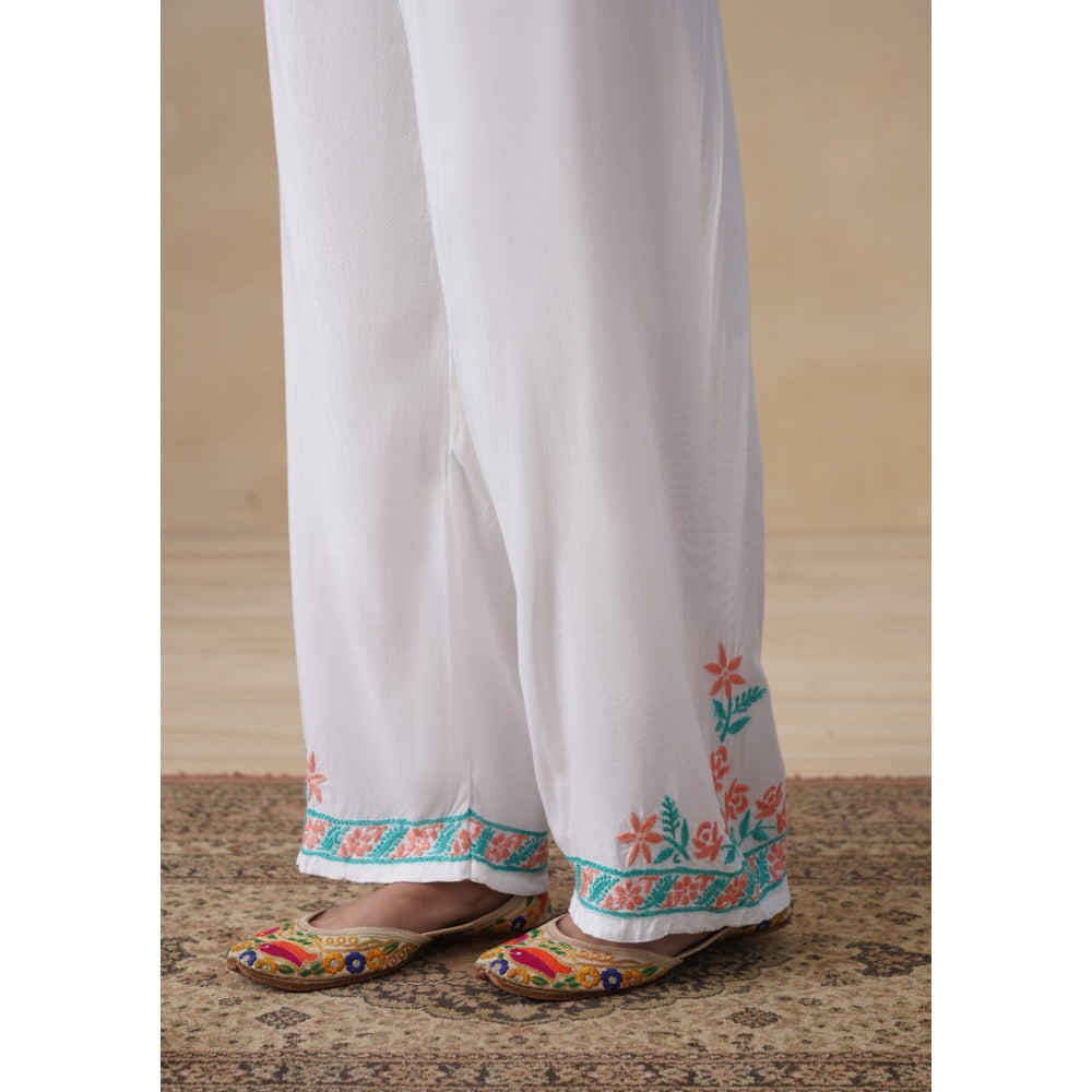 House of Chikankari White Rayon Chikankari Womens Long Kurta with Pant