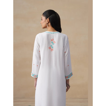 House of Chikankari White Rayon Chikankari Womens Long Kurta with Pant