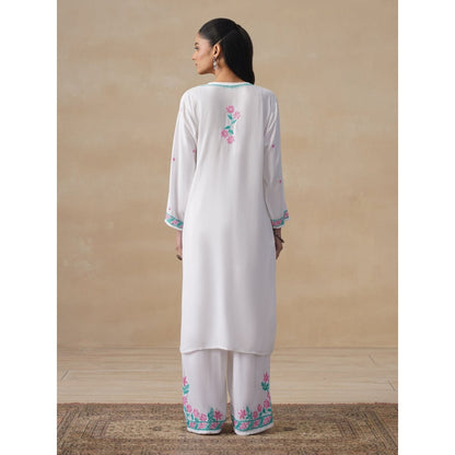 House of Chikankari White Rayon Chikankari Long Kurta with Pant